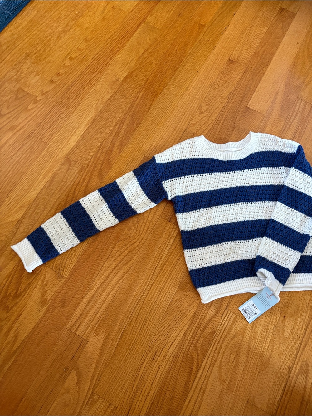 Cat & Jack blue and White Crochet Stripe Crew Sweater NWT